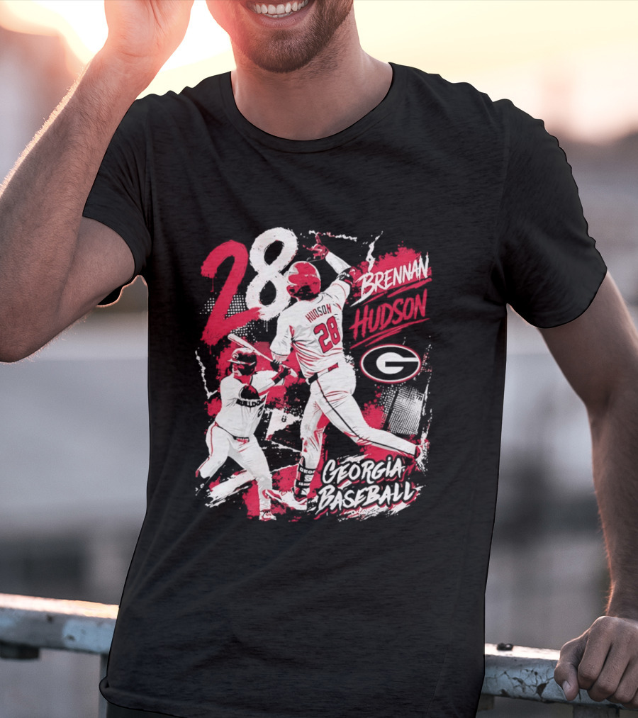 Georgia Baseball Brennan Hudson 28 Player Collage T-Shirt