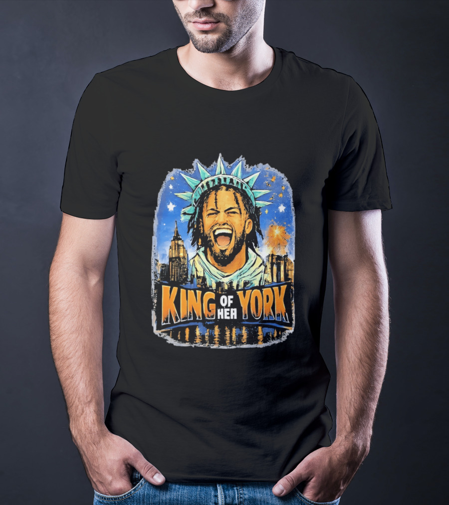 Jalen Brunson Statue Of Liberty Crown King Of New York City Skyline T-Shirt