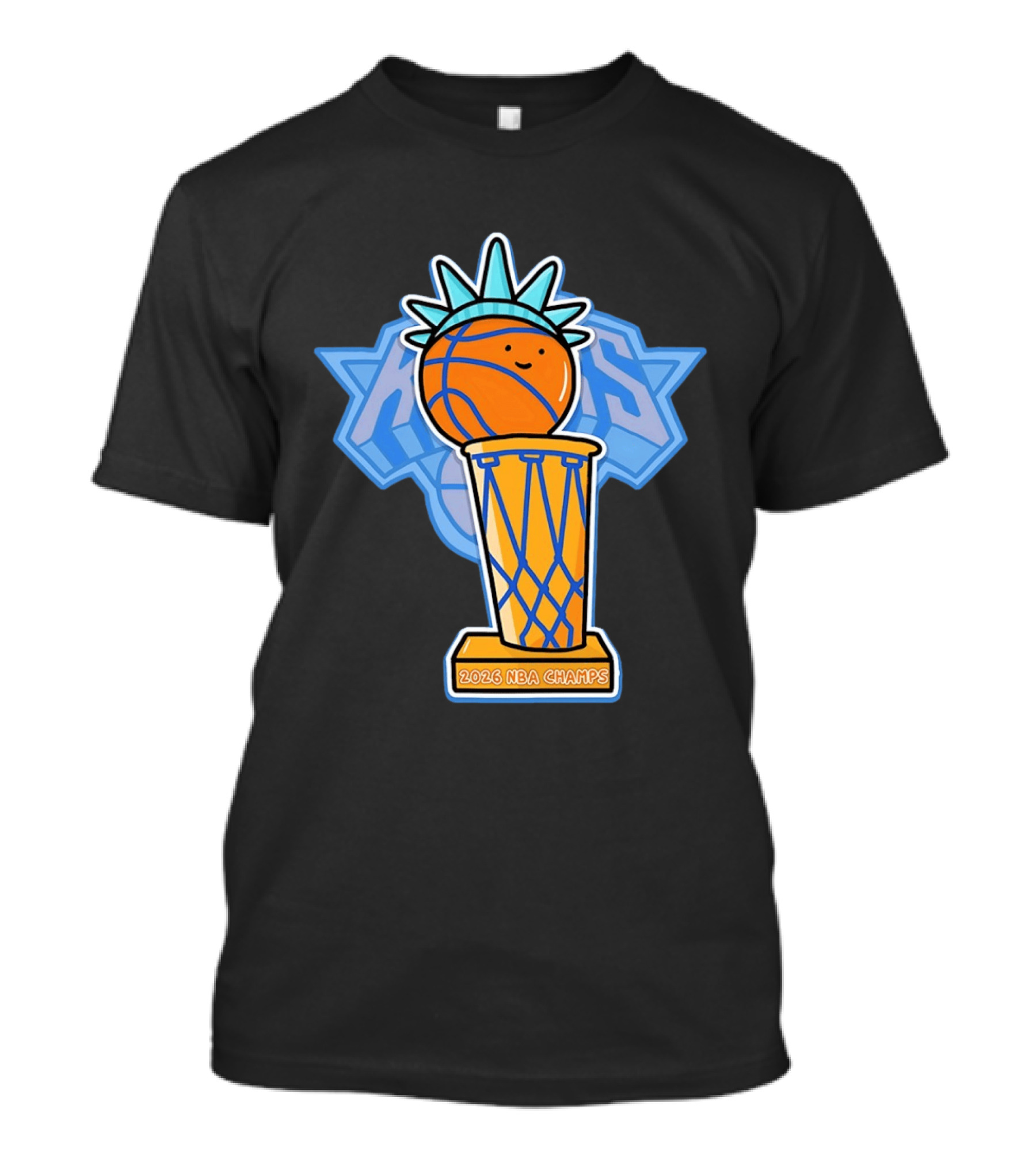 Knicks NBA Champs 2026 Statue Of Liberty Basketball Trophy T-Shirt