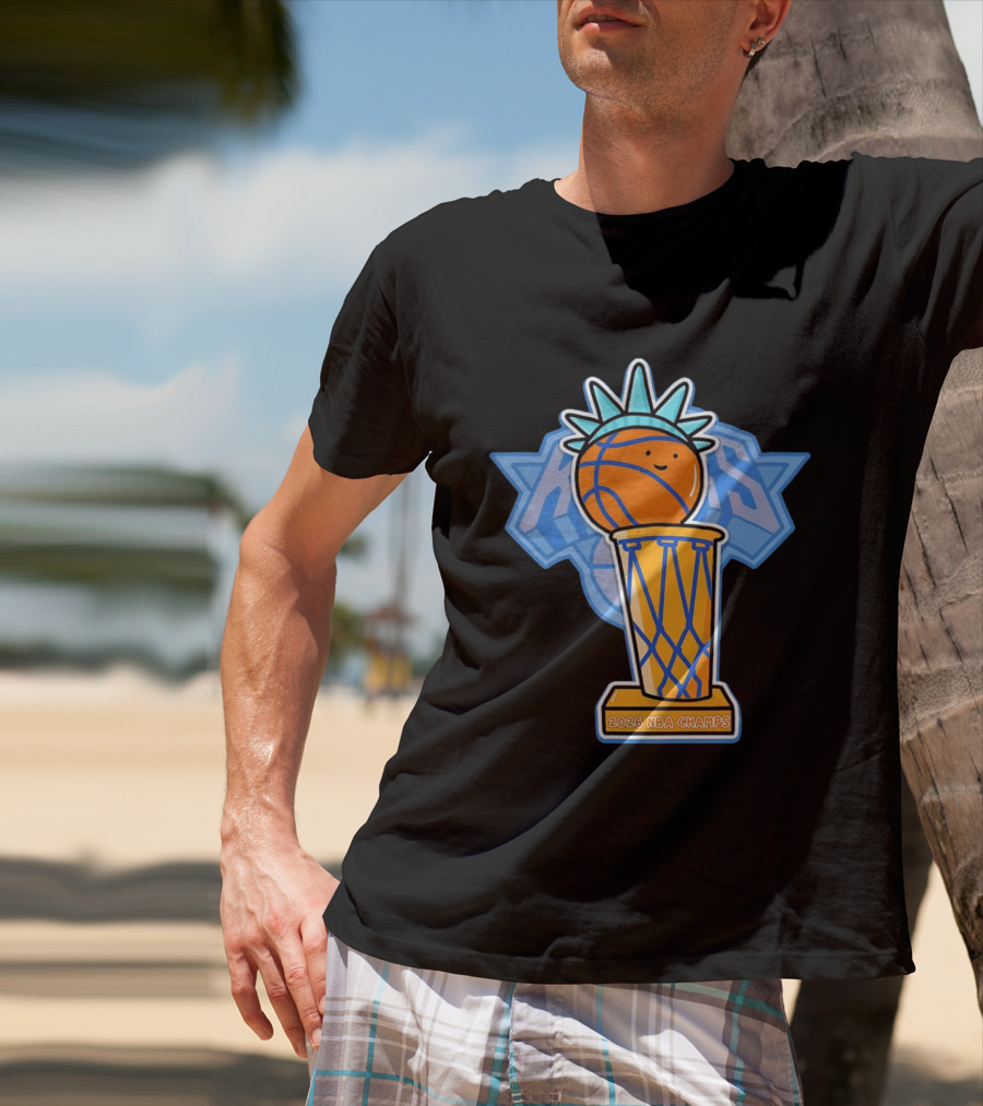 Knicks NBA Champs 2026 Statue Of Liberty Basketball Trophy T-Shirt