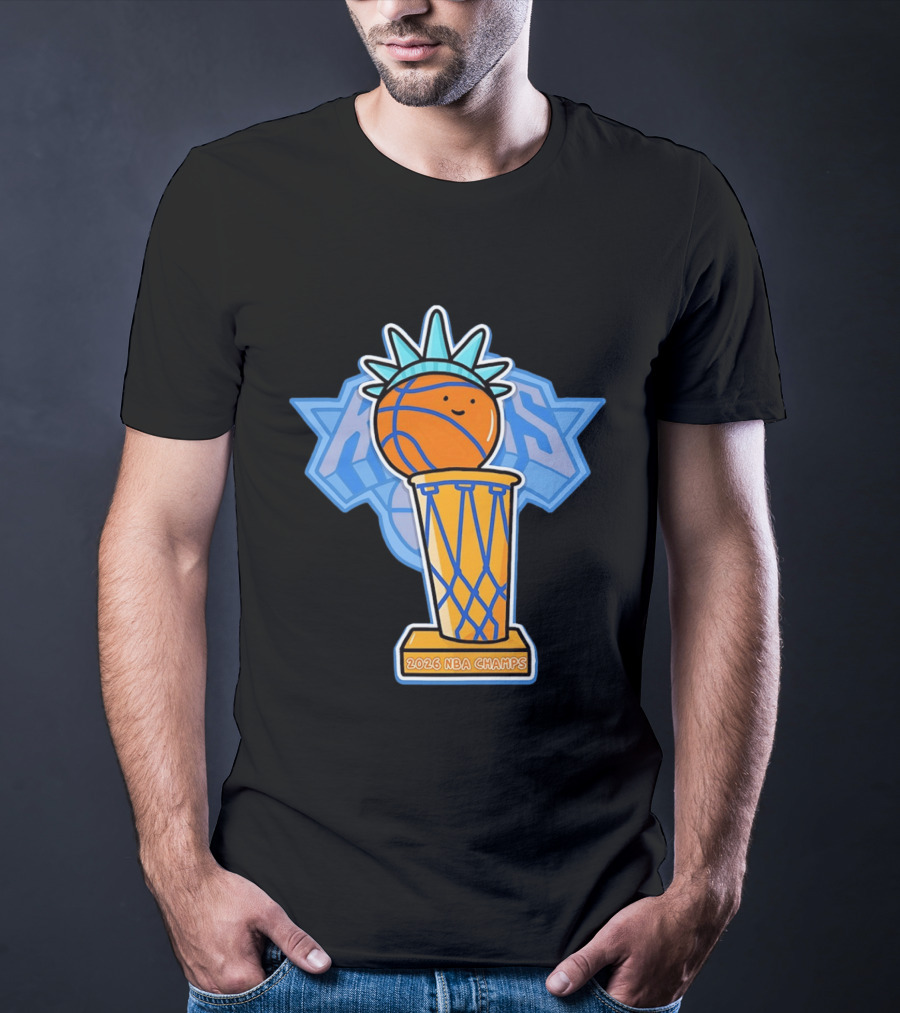 Knicks NBA Champs 2026 Statue Of Liberty Basketball Trophy T-Shirt