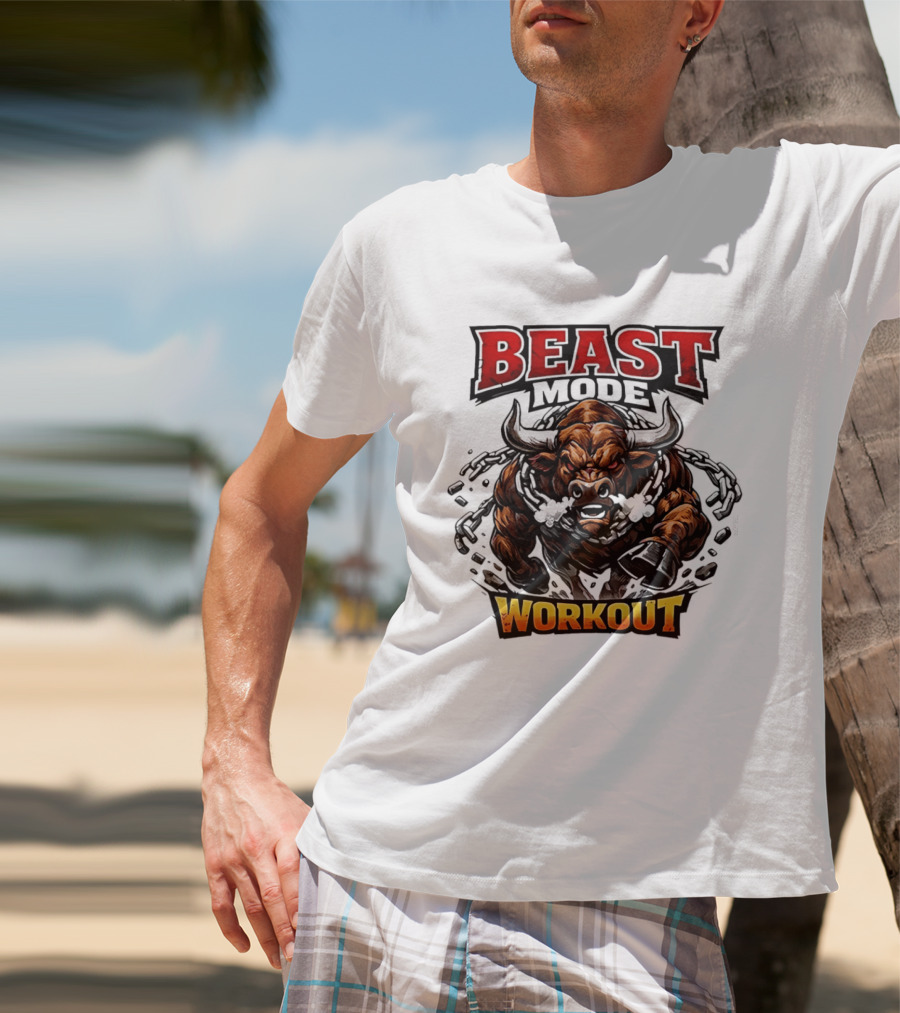 Beast Mode Workout Illustrated Bull Breaking Chains T-Shirt
