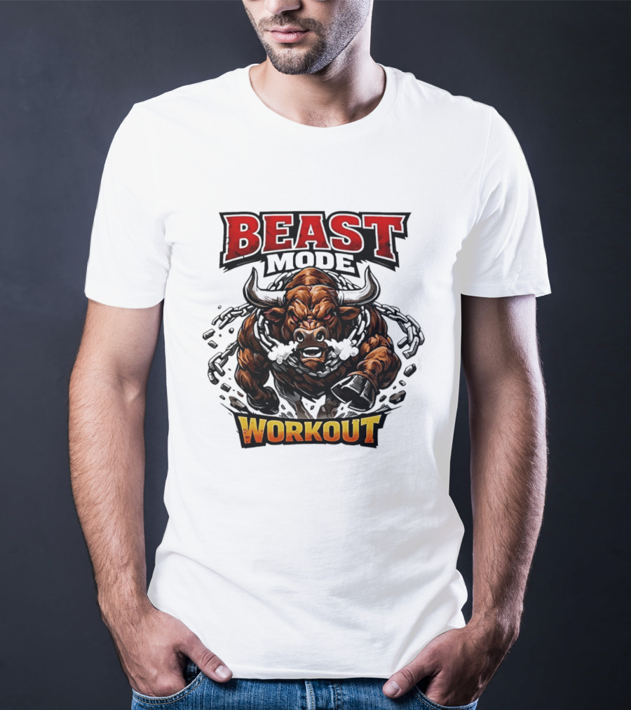 Beast Mode Workout Illustrated Bull Breaking Chains T-Shirt