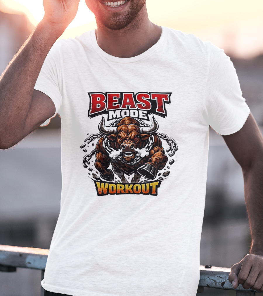 Beast Mode Workout Illustrated Bull Breaking Chains T-Shirt