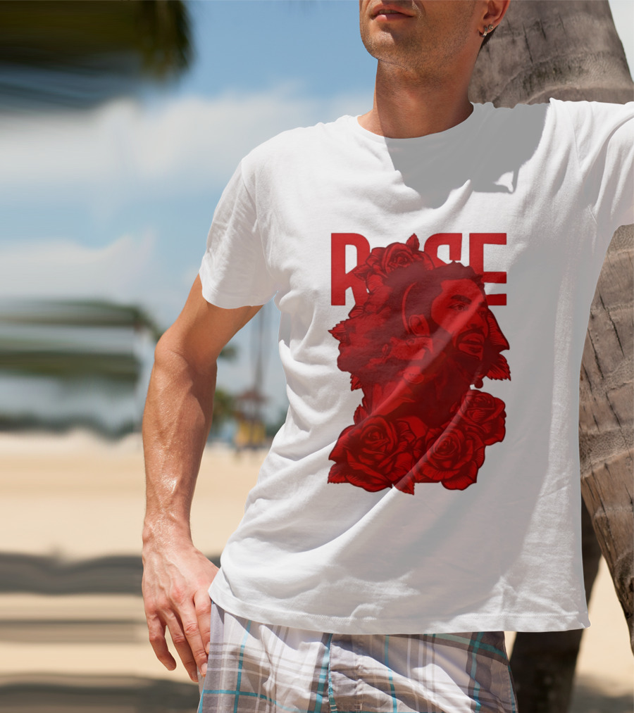 Derrick Rose Red Rose Portrait With Decorative Roses T-Shirt