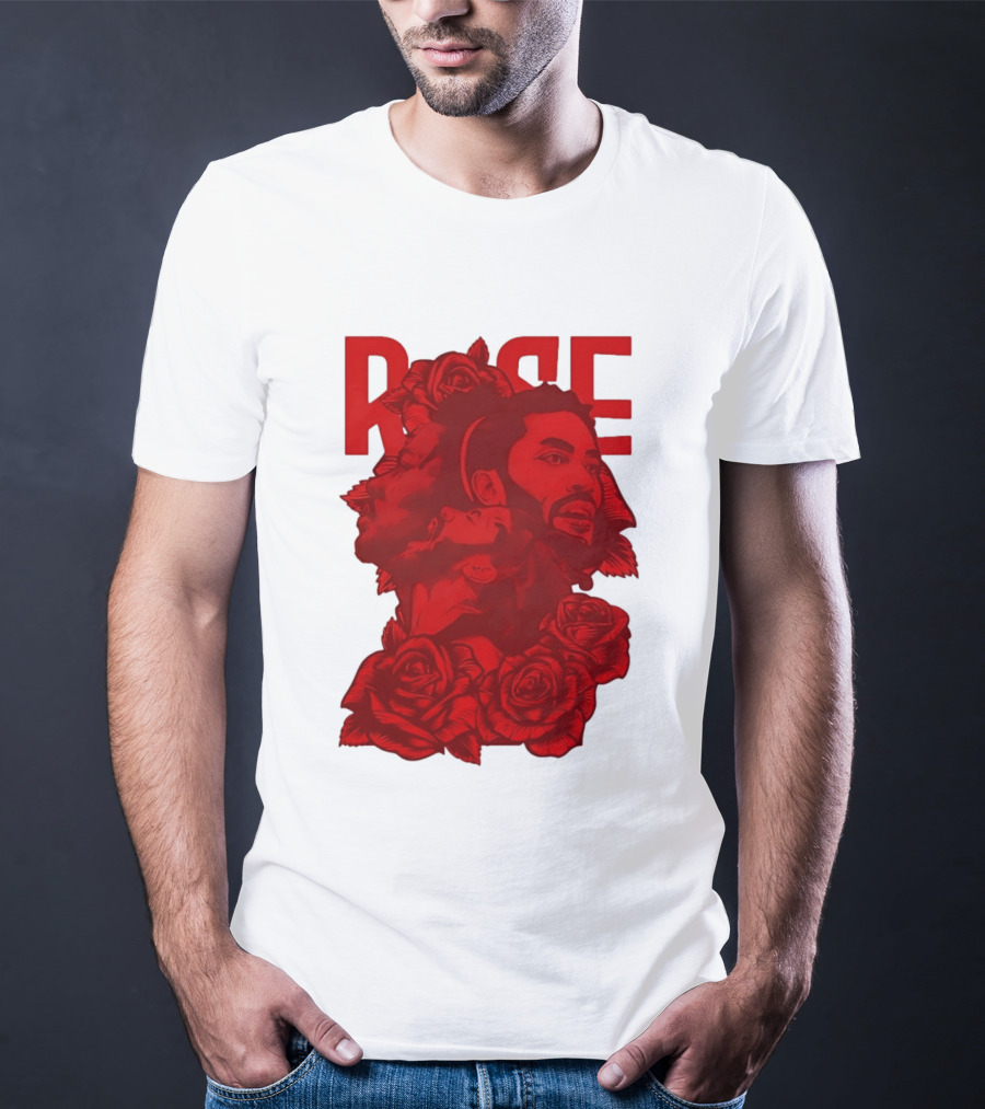 Derrick Rose Red Rose Portrait With Decorative Roses T-Shirt