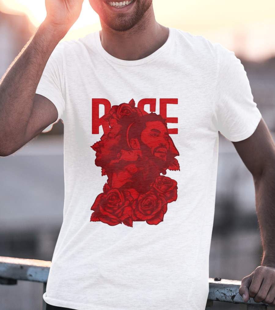 Derrick Rose Red Rose Portrait With Decorative Roses T-Shirt
