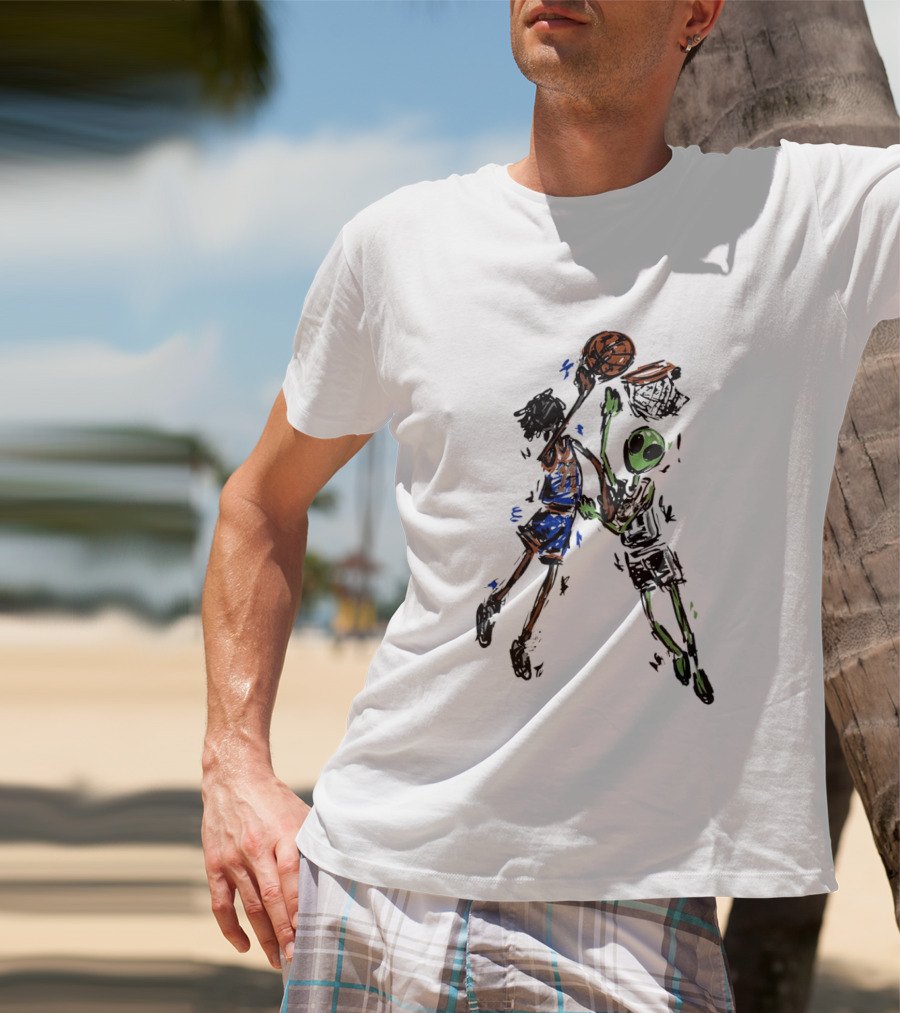 Jalen Brunson Vs Alien Wemby Dunking Showdown Basketball Clash T-Shirt