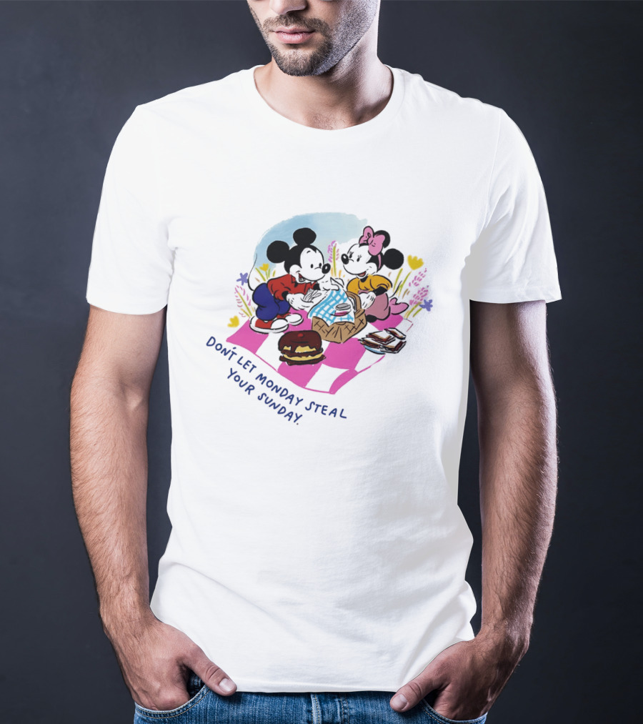 Mickey And Minnie Mouse Don't Let Monday Steal Your Sunday Picnic Fun T-Shirt
