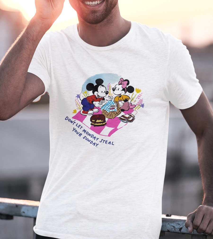 Mickey And Minnie Mouse Don't Let Monday Steal Your Sunday Picnic Fun T-Shirt