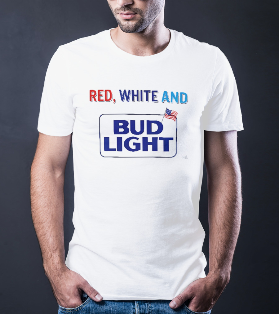 Red White And Bud Light American Flag 4th Of July Celebration T-Shirt