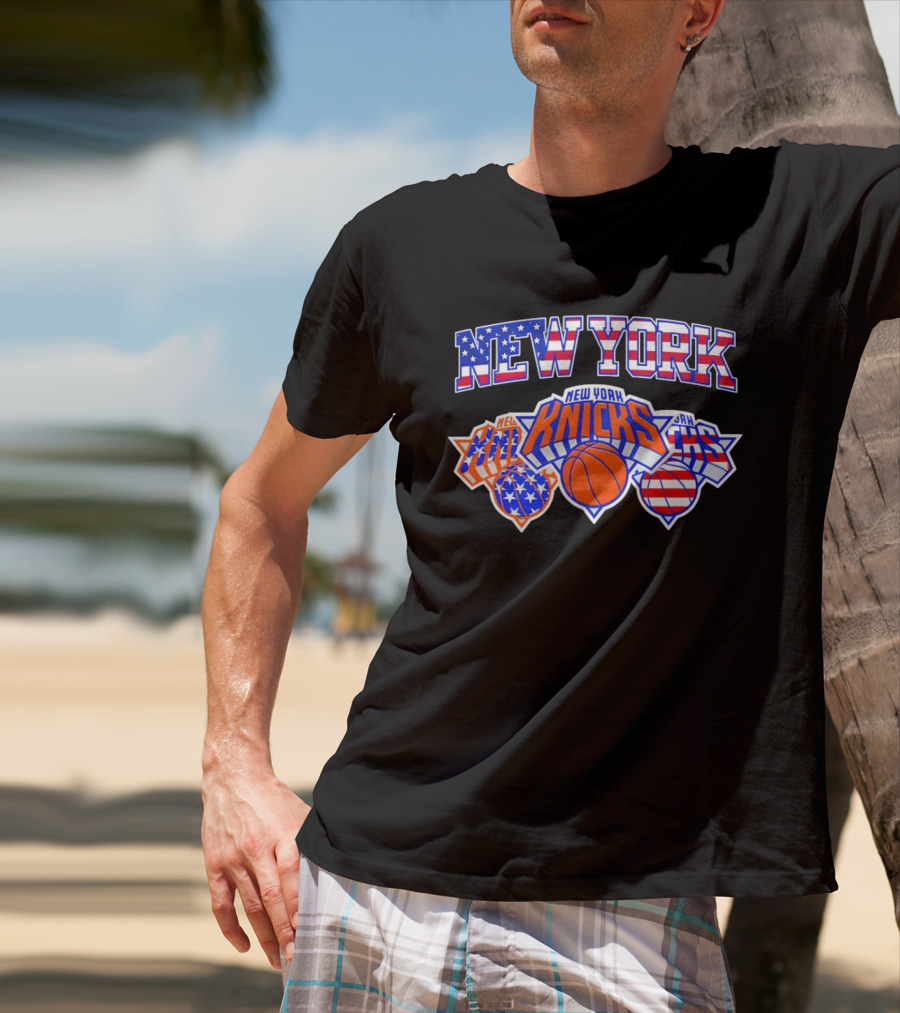 New York Knicks 4th Of July American Flag Basketball Stars And Stripes T-Shirt