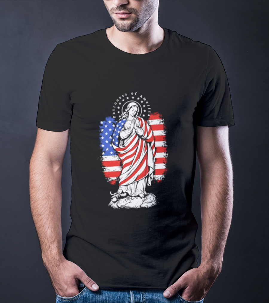 Blessed Virgin Mary Patroness Of The USA With American Flag Colors Catholic T-Shirt