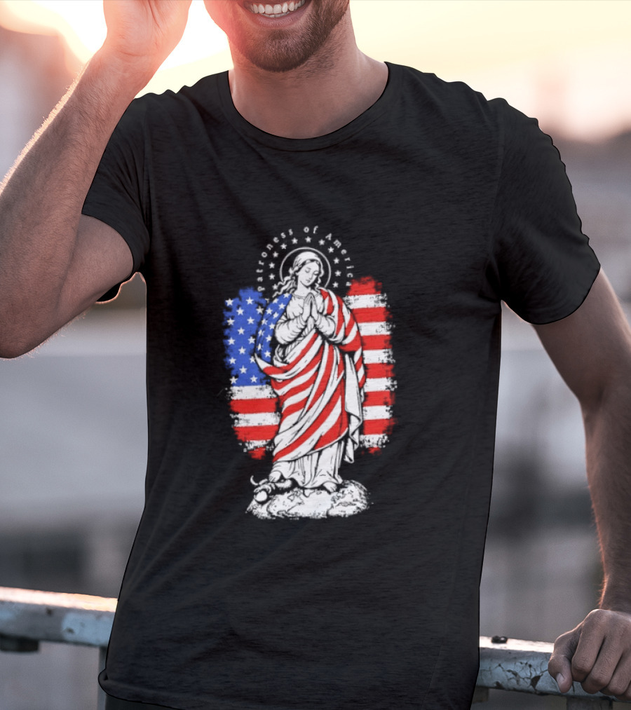 Blessed Virgin Mary Patroness Of The USA With American Flag Colors Catholic T-Shirt