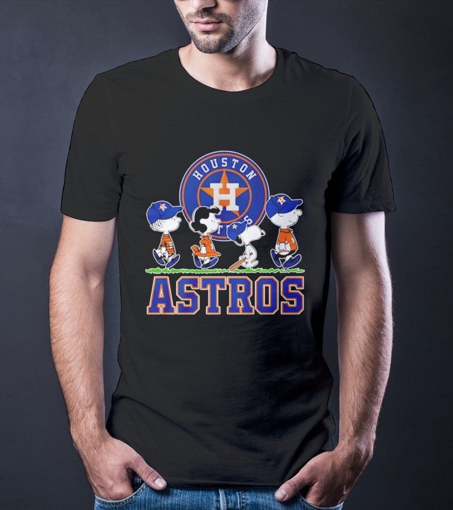 Houston Astros Peanuts Characters Snoopy Walking Baseball Team T-Shirt