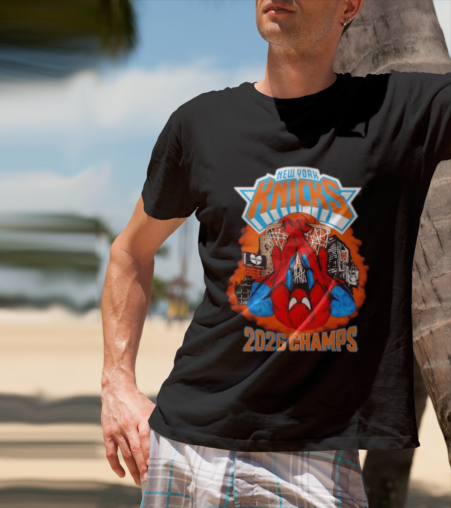 New York Knicks Spider Man 2026 Champs Basketball Celebration T-Shirt