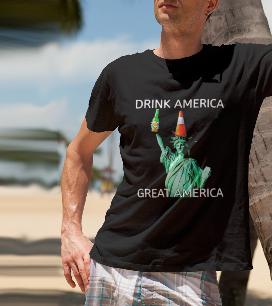 Statue Of Liberty Drink America Great America Traffic Cone Beer Bottle T-Shirt