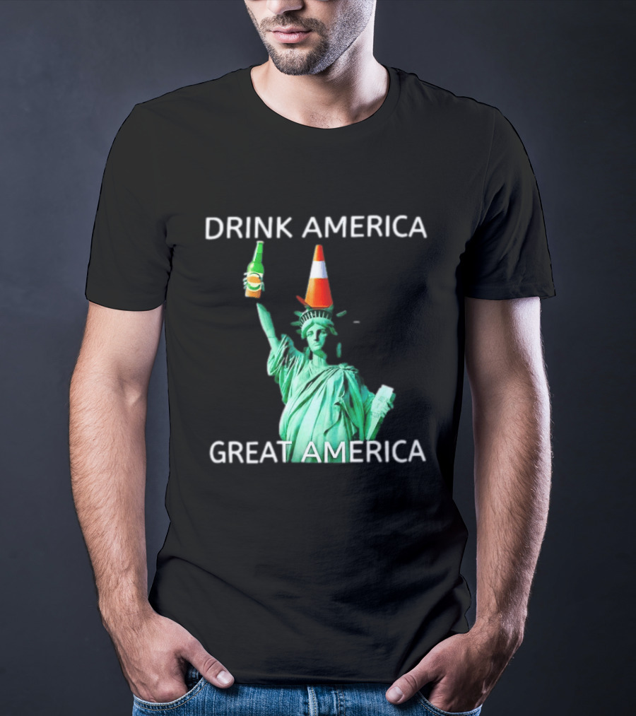 Statue Of Liberty Drink America Great America Traffic Cone Beer Bottle T-Shirt