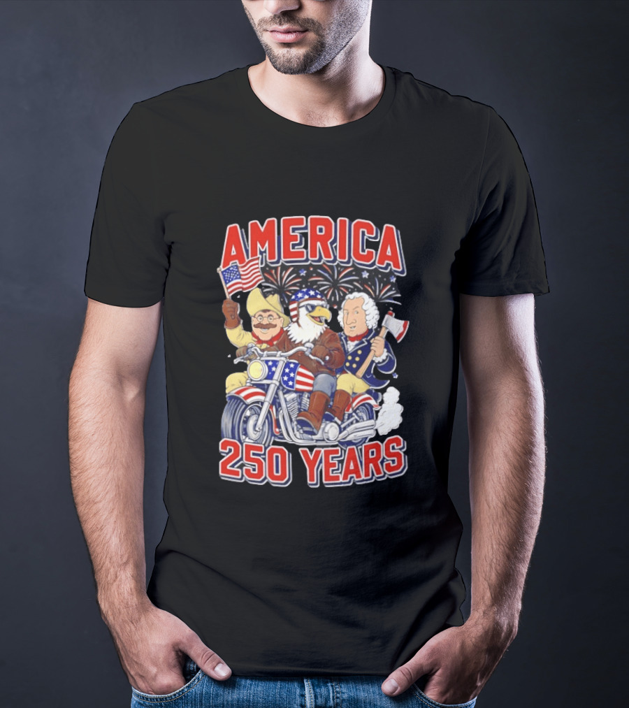 America 250 Years Patriotic Motorcycle Ride With Eagle T-Shirt