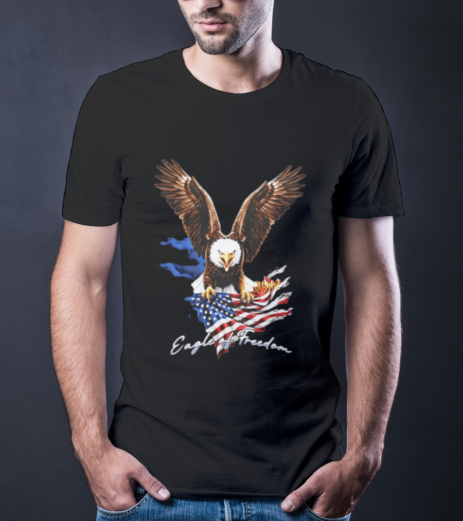 American Eagle Of Freedom Flag Wings Fiery Display T-Shirt