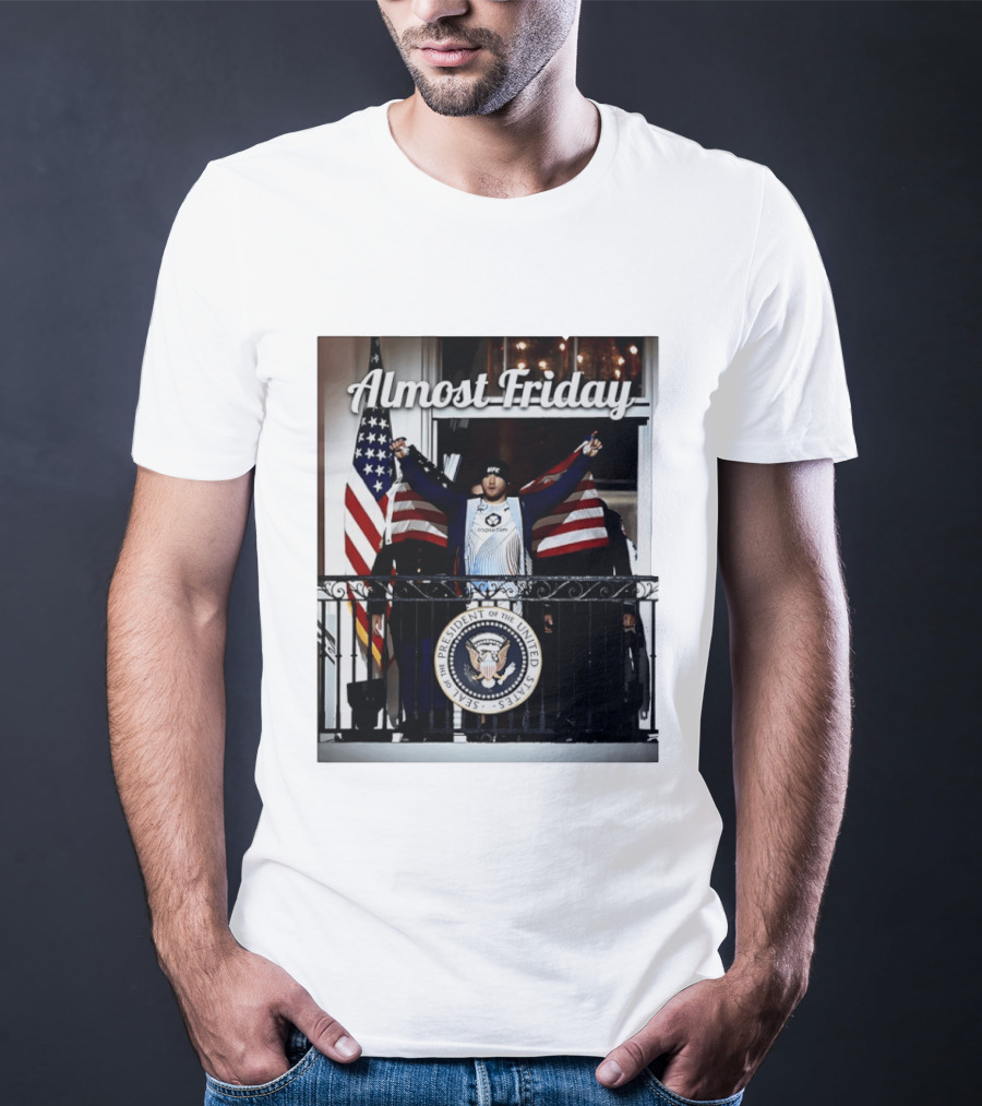 Almost Friday Justin Gaethje US Flag Blue Room Balcony White House UFC Freedom 250 T-Shirt