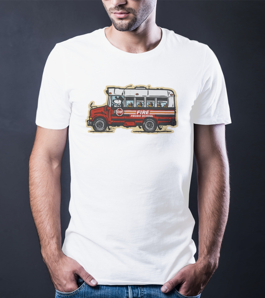 Firefighter Snoopy Woodstock School Bus Fire Probie Training T-Shirt