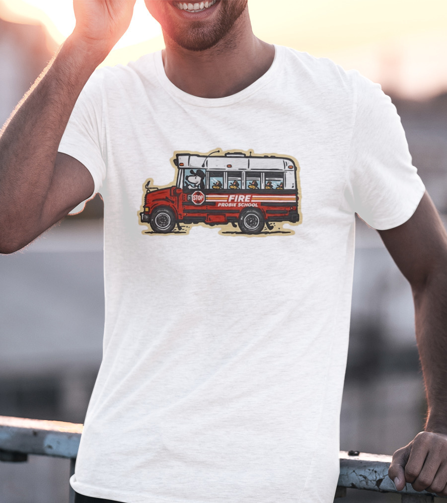 Firefighter Snoopy Woodstock School Bus Fire Probie Training T-Shirt