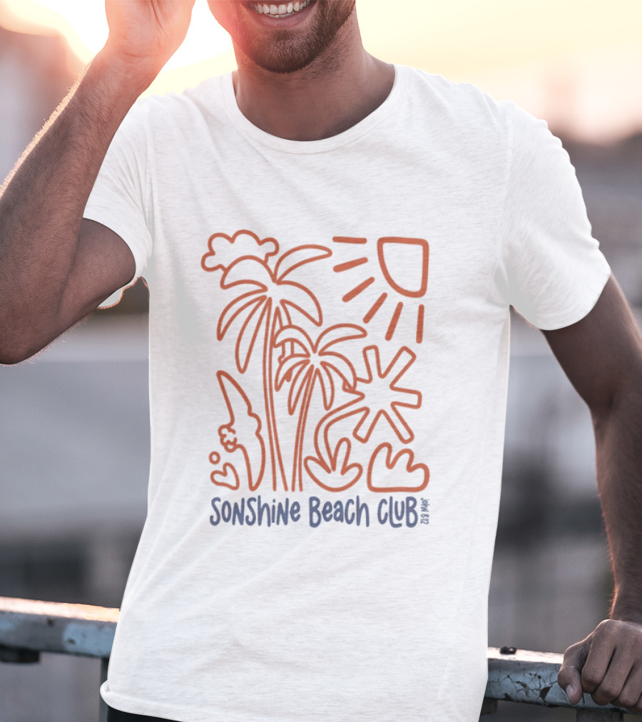 Five2 Sonshine Beach Club Palm Trees Sun And Surf Vibes T-Shirt