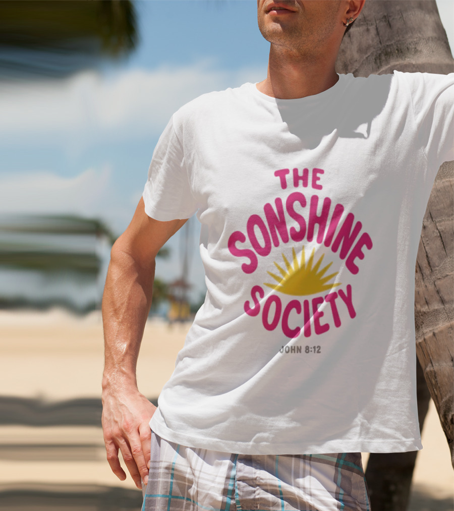 The Sonshine Society John 8 12 Bold Pink Yellow Sunburst T-Shirt