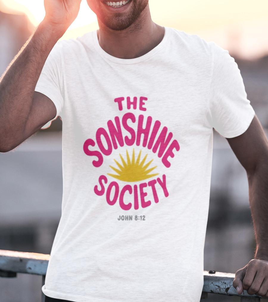 The Sonshine Society John 8 12 Bold Pink Yellow Sunburst T-Shirt