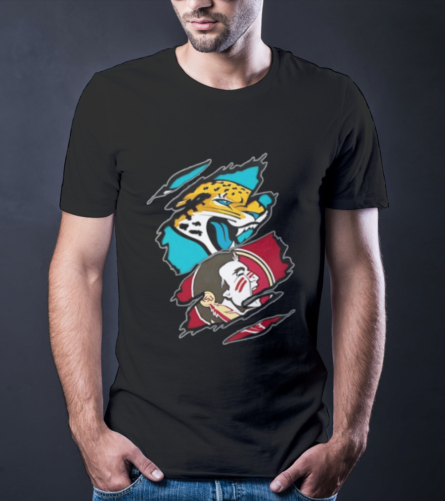Jacksonville Jaguars Florida State Seminoles Two Teams One Heart Scratch T-Shirt