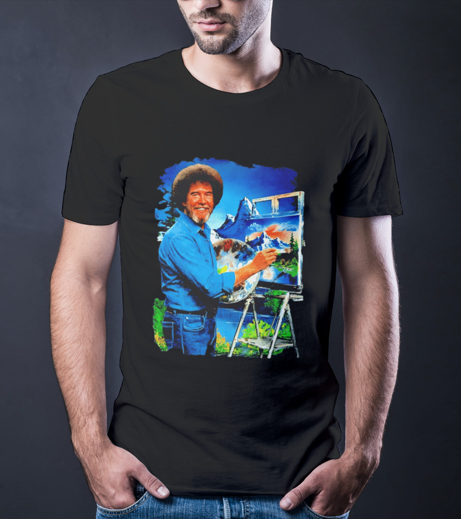 Bob Ross Painting Landscape Artist With Mountain Scene T-Shirt