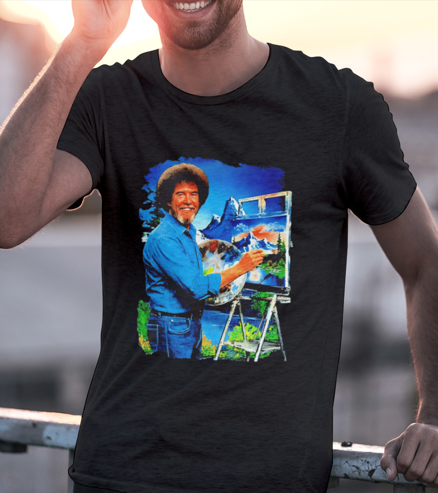 Bob Ross Painting Landscape Artist With Mountain Scene T-Shirt