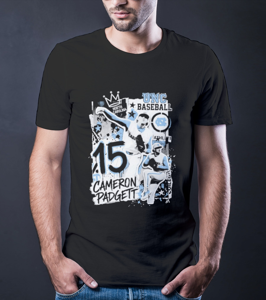 Cameron Padgett 15 UNC Baseball Player Collage Comic UNC Baseball T-Shirt