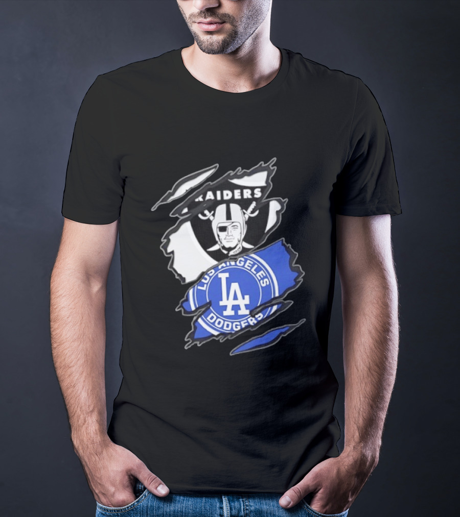 Las Vegas Raiders Los Angeles Dodgers Two Teams One Heart Scratch T-Shirt