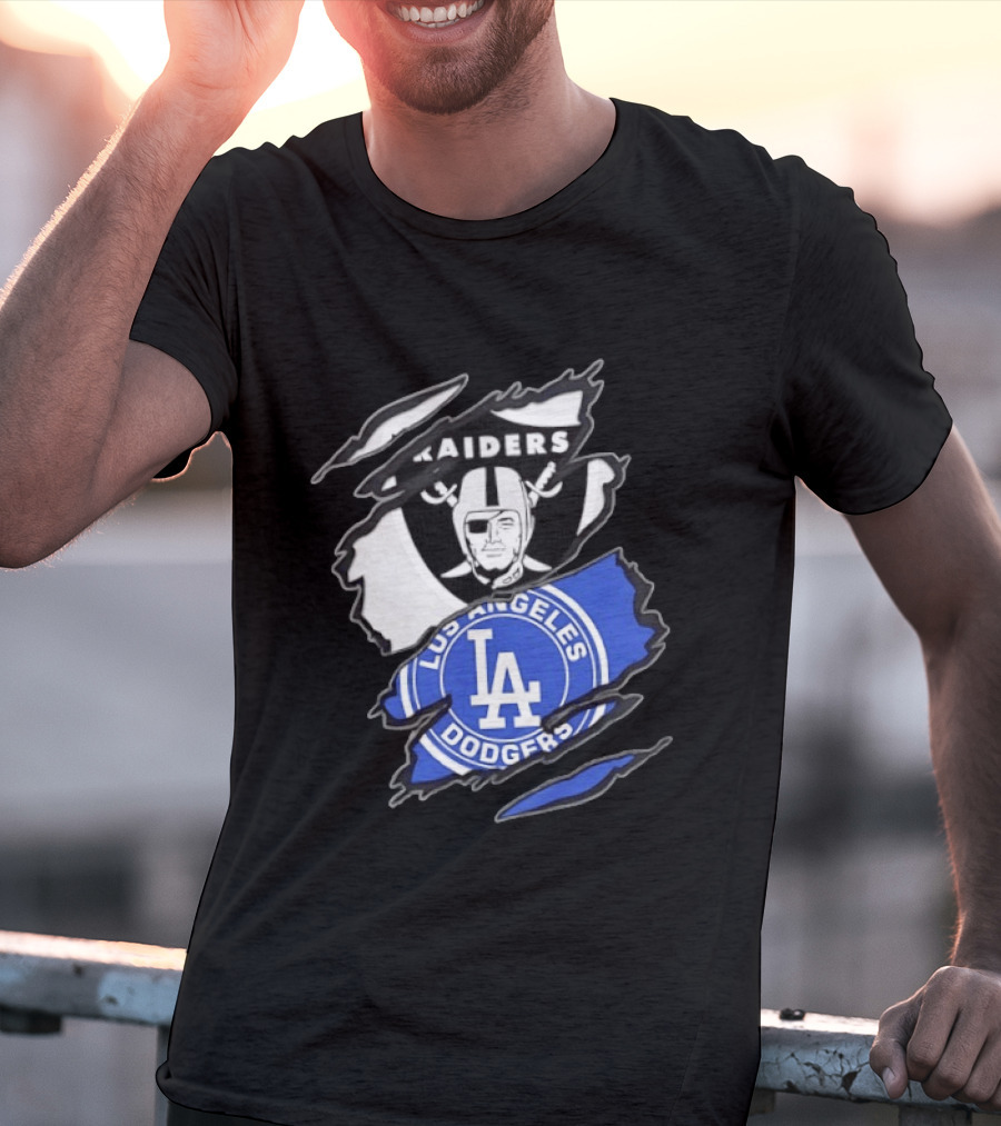 Las Vegas Raiders Los Angeles Dodgers Two Teams One Heart Scratch T-Shirt