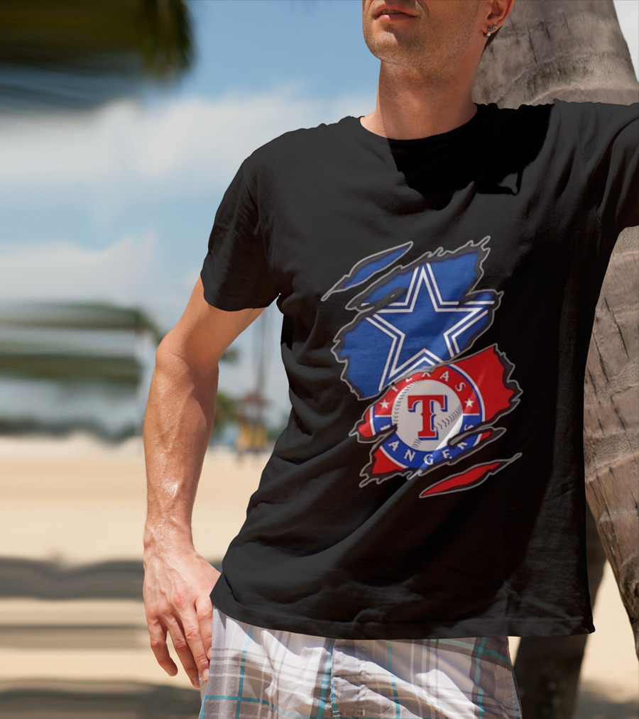 Dallas Cowboys Texas Rangers Two Teams One Heart Scratch T-Shirt