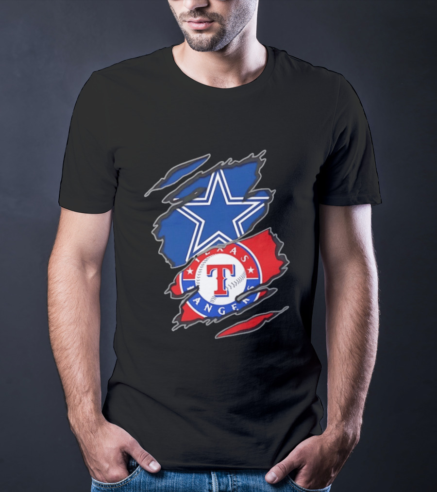 Dallas Cowboys Texas Rangers Two Teams One Heart Scratch T-Shirt