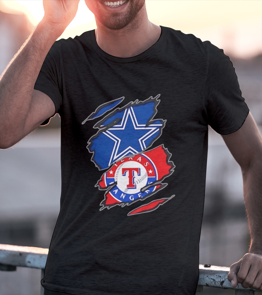 Dallas Cowboys Texas Rangers Two Teams One Heart Scratch T-Shirt