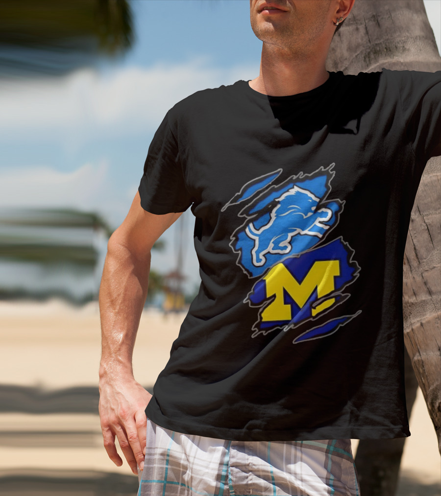 Detroit Lions Michigan Wolverines Two Teams One Heart Scratch T-Shirt