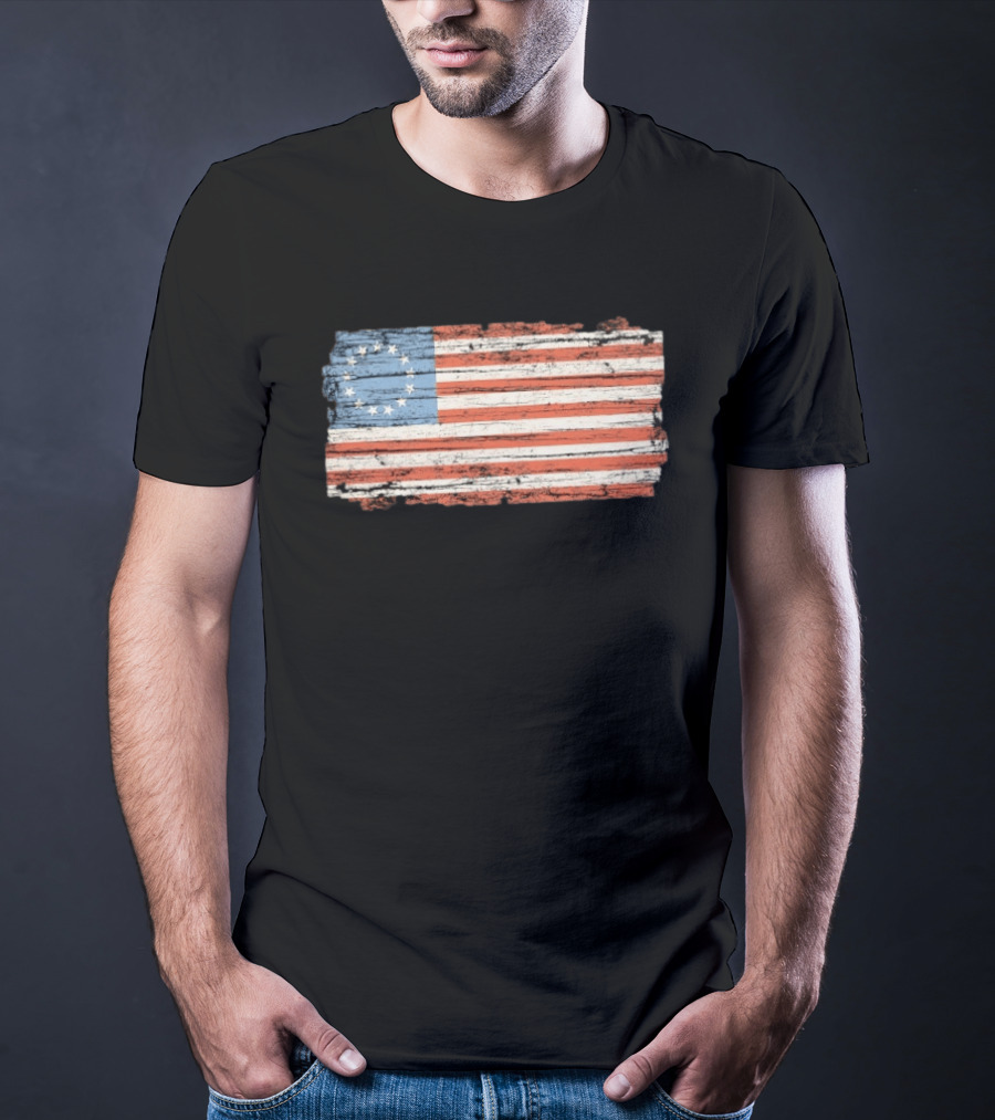 Distressed Vintage Betsy Ross Flag Thirteen Stars Retro Look T-Shirt