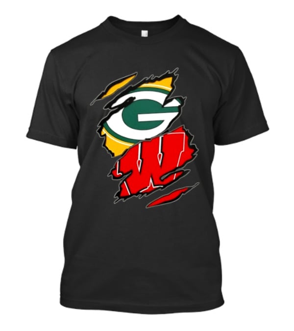 Green Bay Packers Wisconsin Badgers Two Teams One Heart Scratch T-Shirt