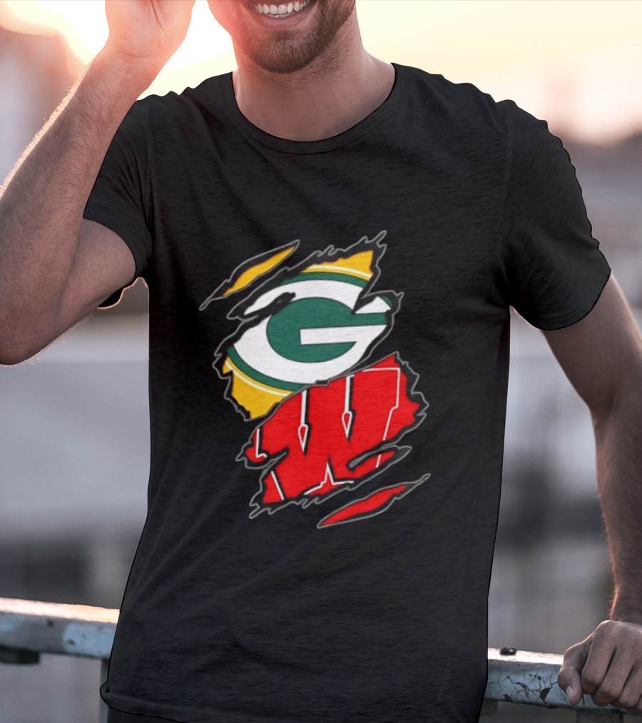 Green Bay Packers Wisconsin Badgers Two Teams One Heart Scratch T-Shirt
