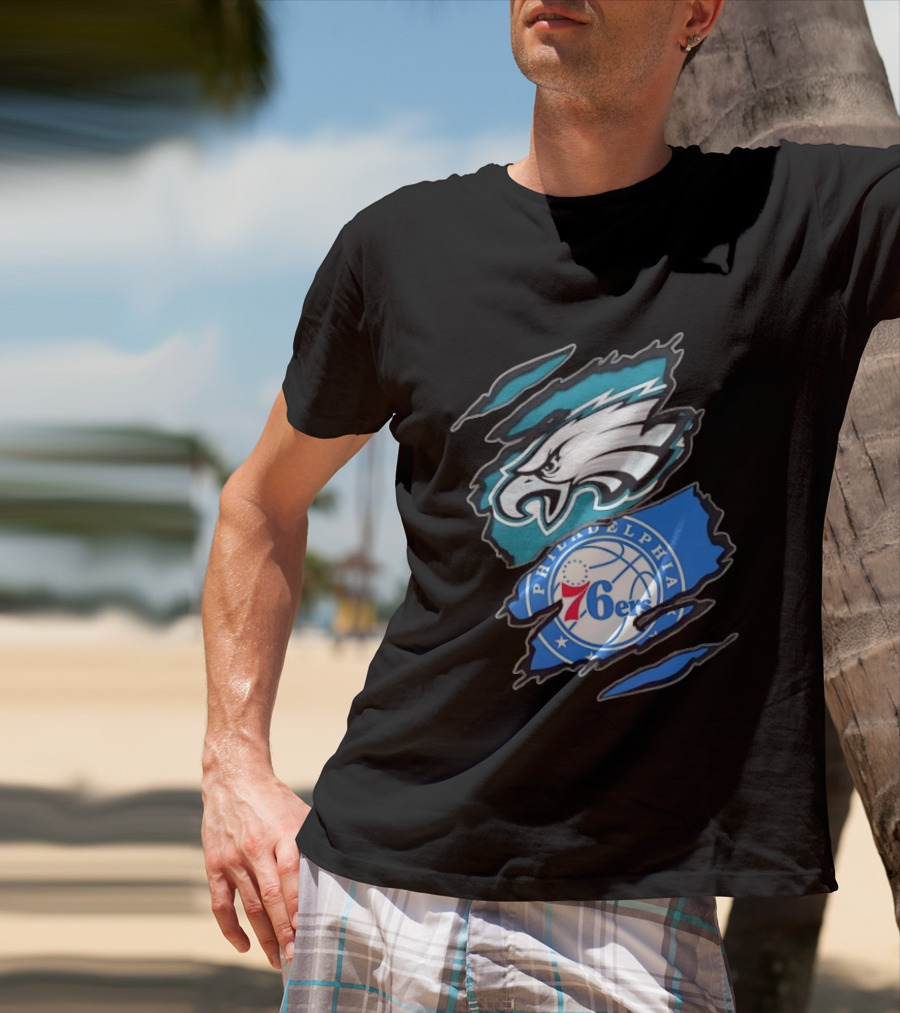 Philadelphia Eagles And Philadelphia 76ers Two Teams One Heart Scratch T-Shirt