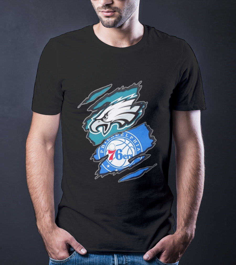 Philadelphia Eagles And Philadelphia 76ers Two Teams One Heart Scratch T-Shirt