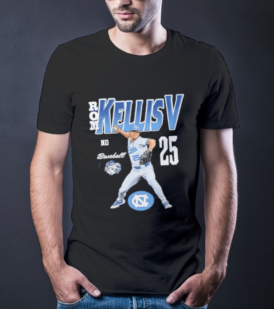 Rom Kellis V North Carolina Baseball No 25 Player UNC Tar Heels T-Shirt