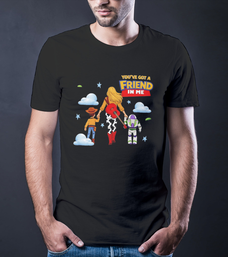 You've Got A Friend In Me Woody Buzz Lightyear Woman Walking With Clouds T-Shirt