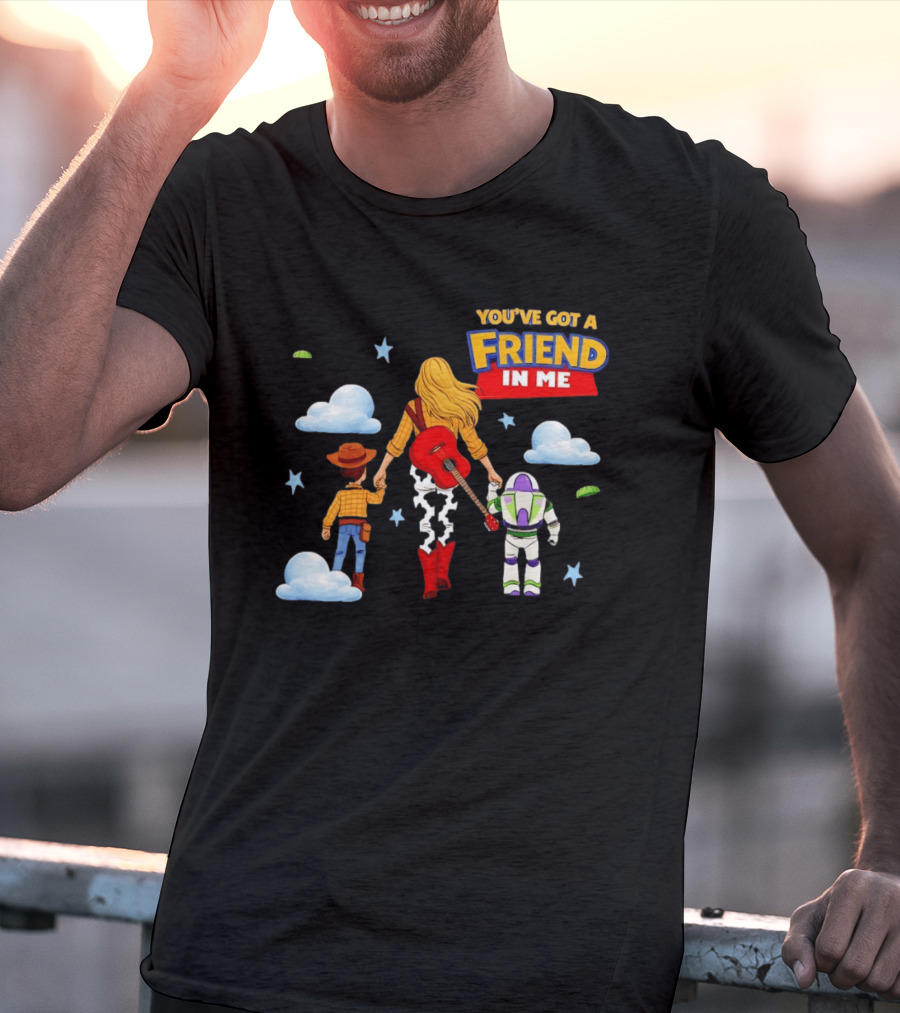 You've Got A Friend In Me Woody Buzz Lightyear Woman Walking With Clouds T-Shirt