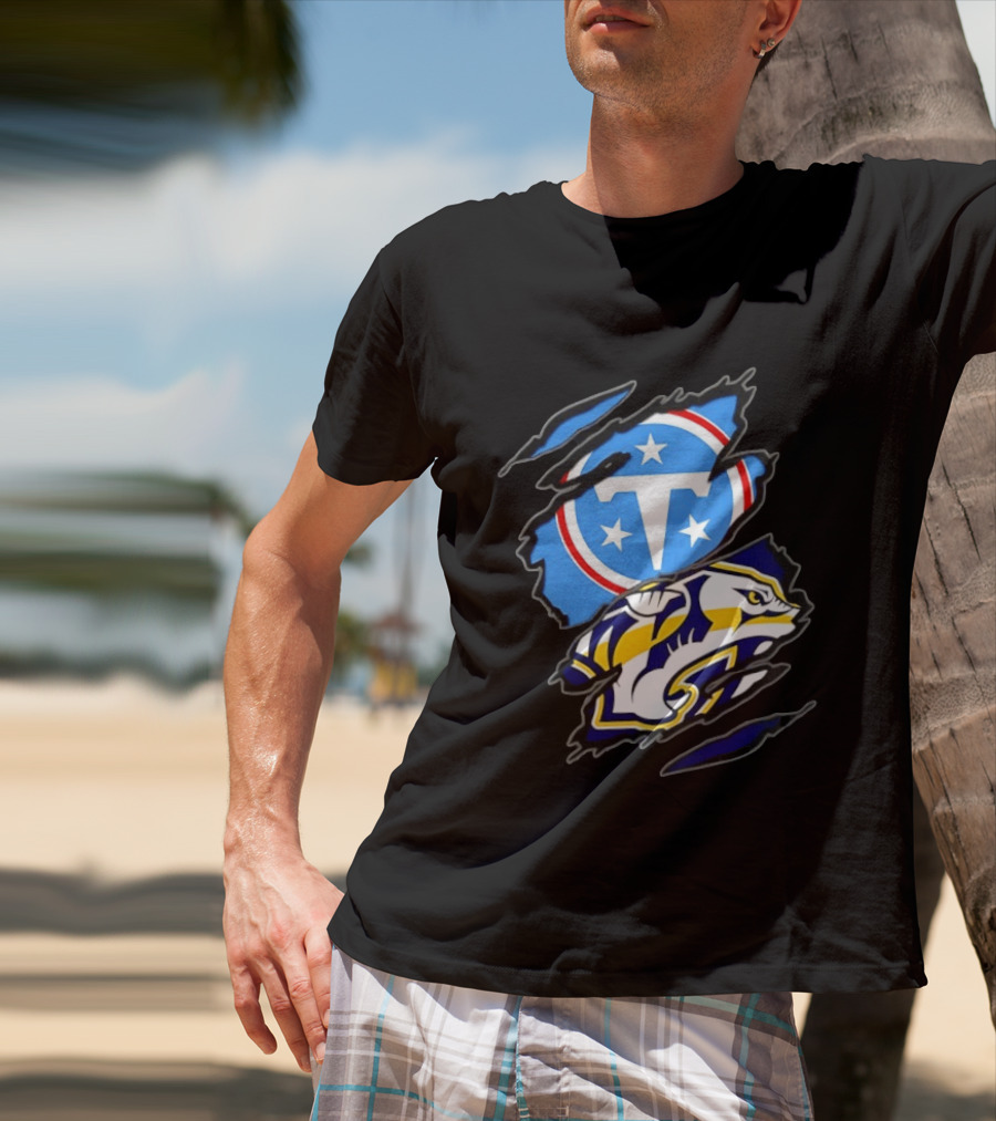 Tennessee Titans Nashville Predators Two Teams One Heart Scratch T-Shirt