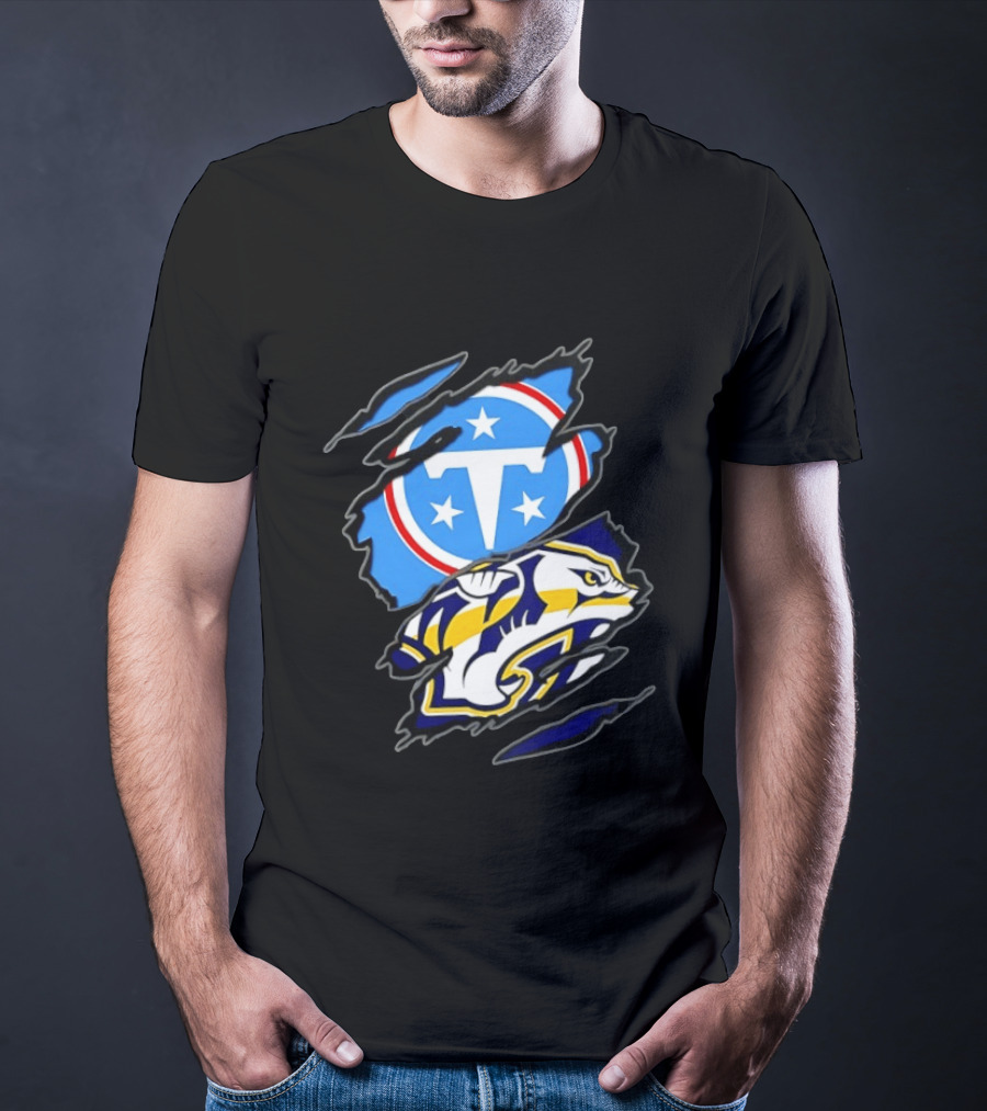 Tennessee Titans Nashville Predators Two Teams One Heart Scratch T-Shirt